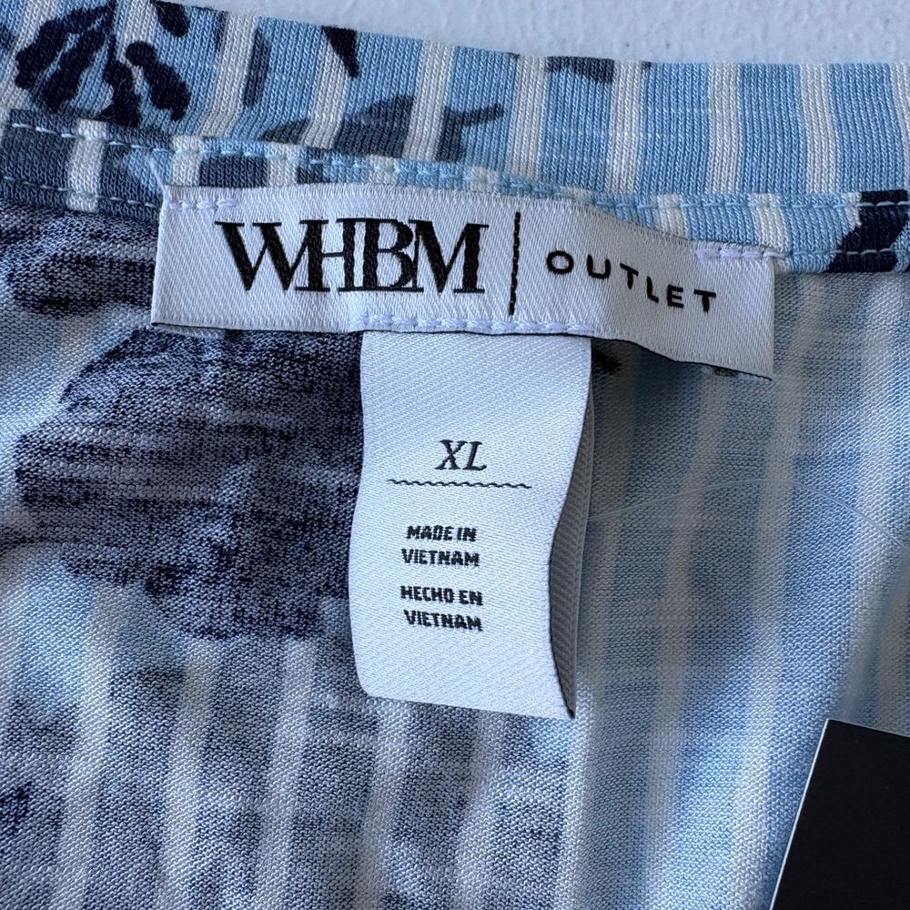 WHBM XL Floral V Neck Ruffle Short Sleeve NWT Blue Floral Stripe‎ Casual Travel - Picture 2 of 13